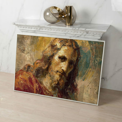 Abstract Jesus Christ Portrait Canvas Wall Art in white floating frame
