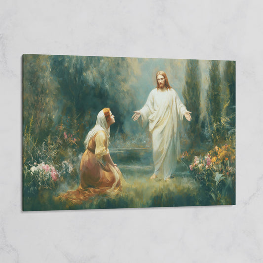 Jesus and Mary Magdalene in the Garden. Risen Christ Canvas Art on gallery wrap
