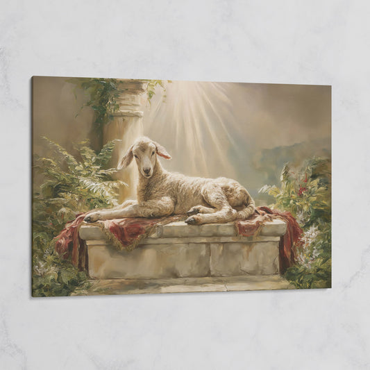 Lamb on the Altar. Sacred Light Canvas Wall Art on gallery wrap
