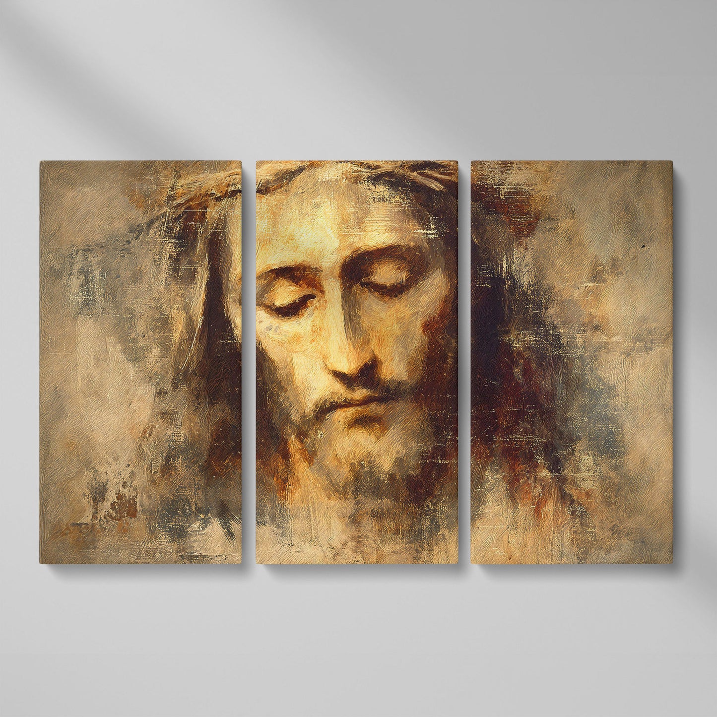 Jesus Christ with Crown of Thorns Canvas Wall Art as 3-panel split version