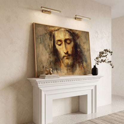 Jesus Christ with Crown of Thorns Canvas Wall Art in white oak floating frame