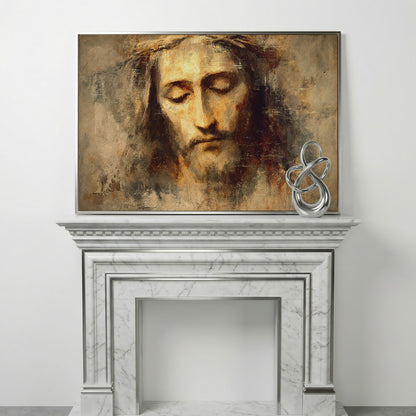 Jesus Christ with Crown of Thorns Canvas Wall Art in silver floating frame