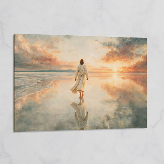 Jesus Walking on Water at Sunset Canvas Wall Art on gallery wrap