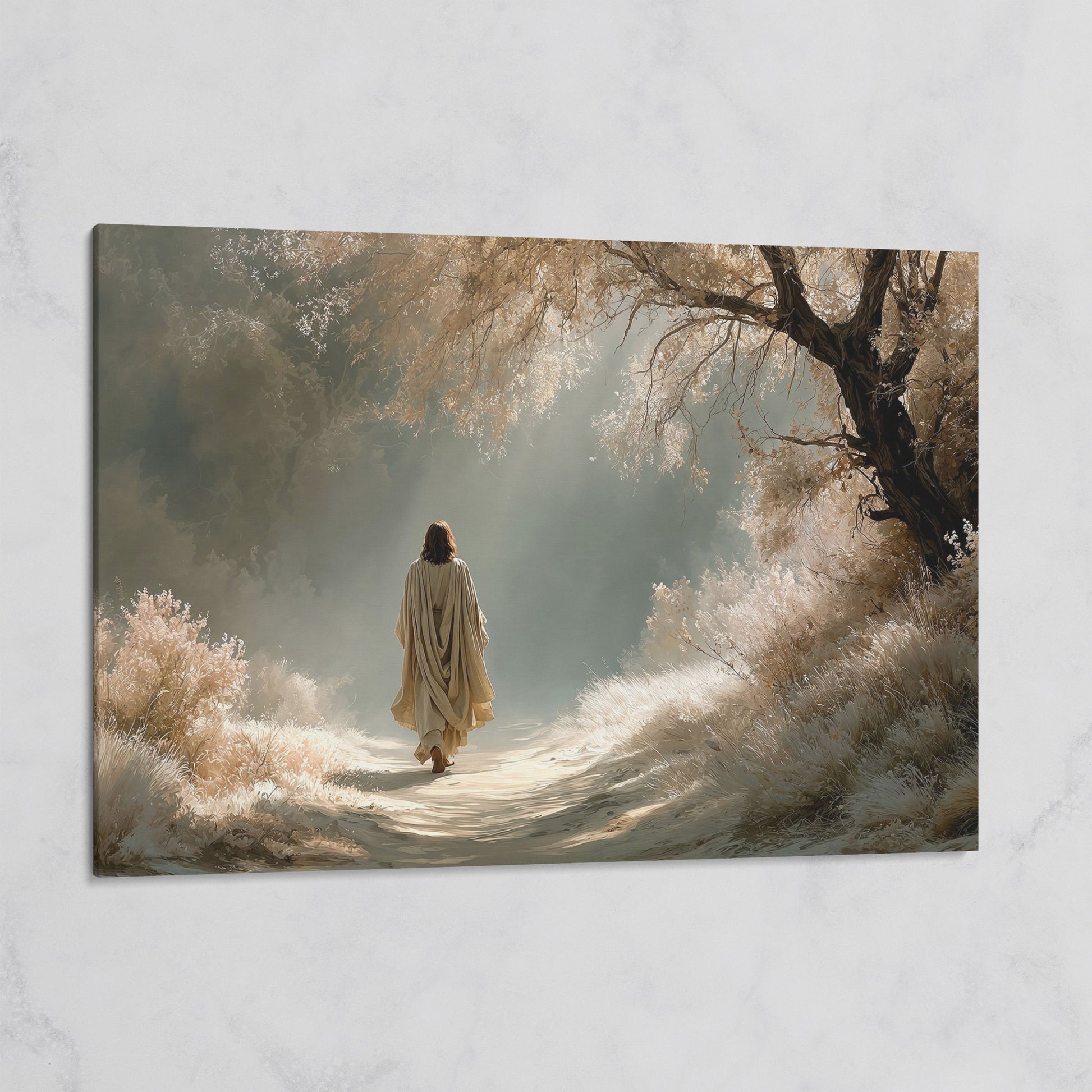 Jesus Walking the Path, Canvas Wall Art for Faith-Filled Spaces on gallery wrap