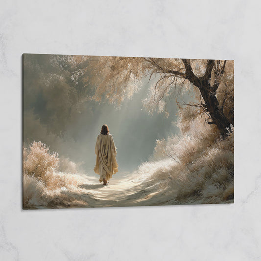 Jesus Walking the Path, Canvas Wall Art for Faith-Filled Spaces on gallery wrap