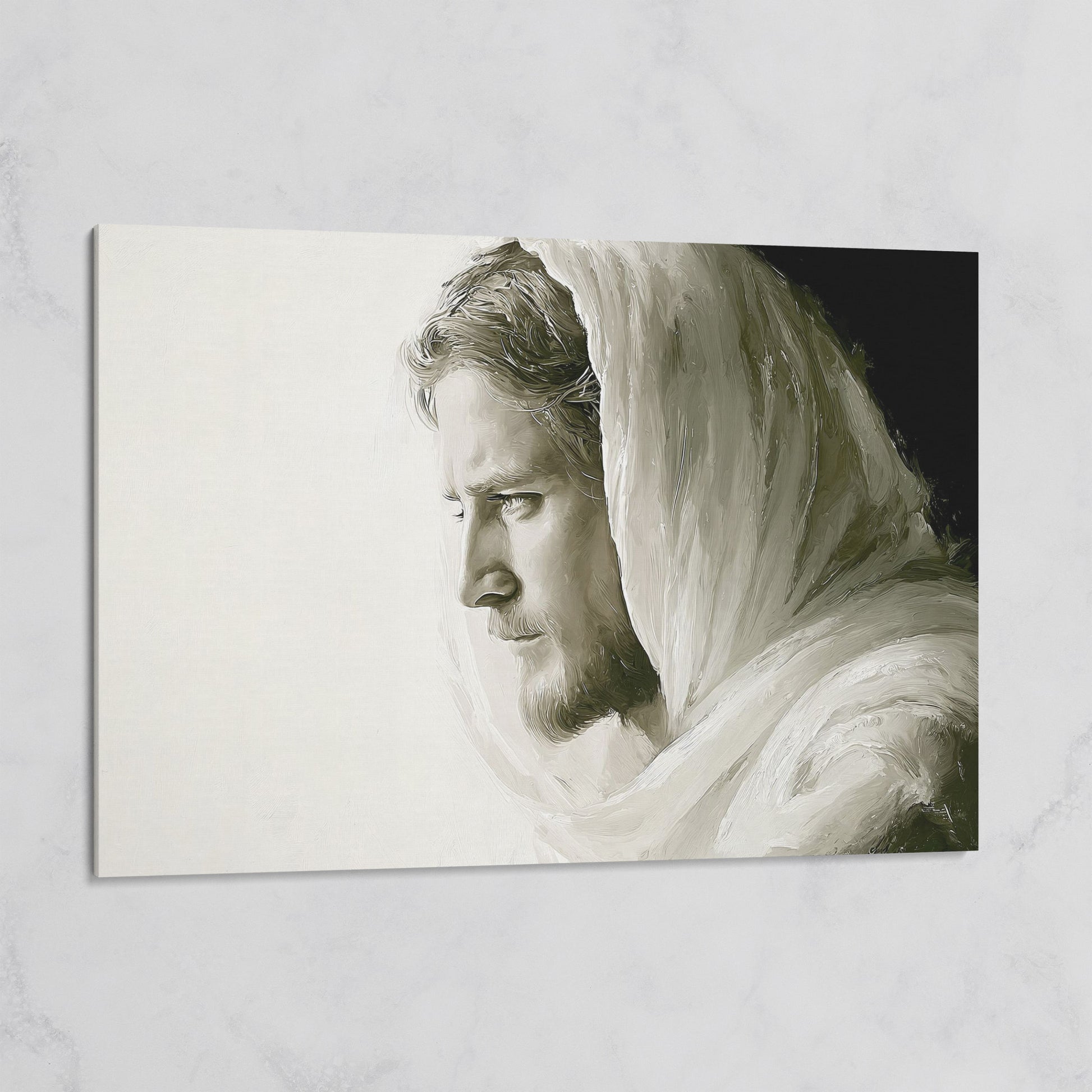 Jesus Christ Portrait Canvas Art, Side Profile in Draped Garment on gallery wrap