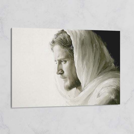 Jesus Christ Portrait Canvas Art, Side Profile in Draped Garment on gallery wrap