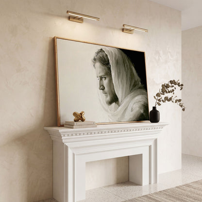 Jesus Christ Portrait Canvas Art, Side Profile in Draped Garment in white oak floating frame