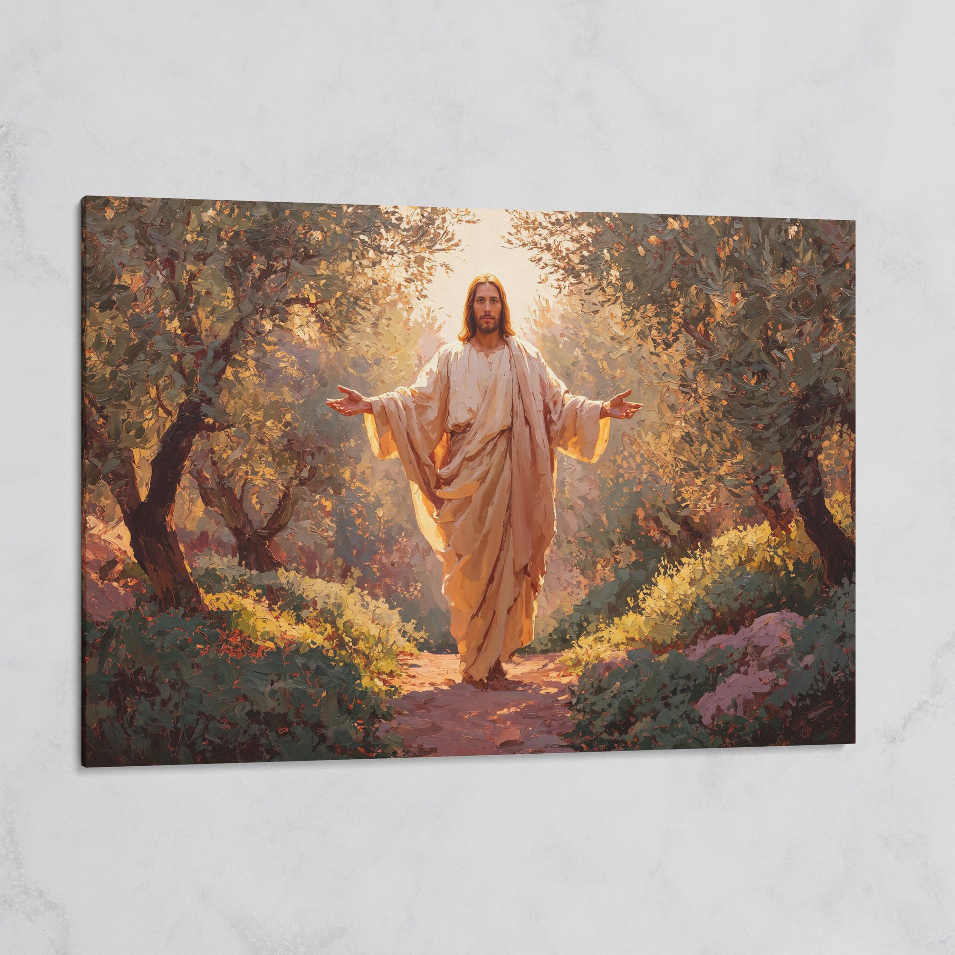 Jesus in the Garden Canvas Wall Art, Christian Home Decor on gallery wrap