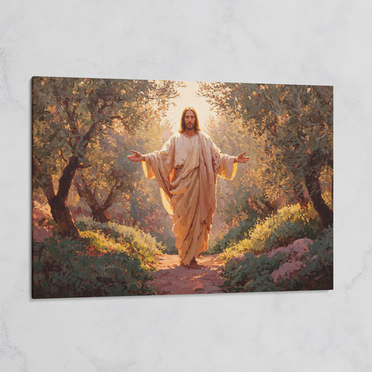 Jesus in the Garden Canvas Wall Art, Christian Home Decor on gallery wrap