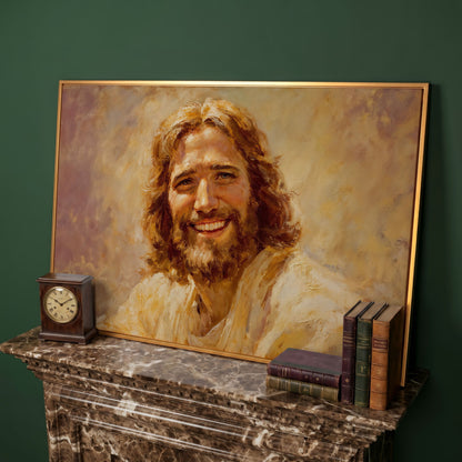 Portrait of Jesus Christ Canvas Wall Art in antique gold floating frame