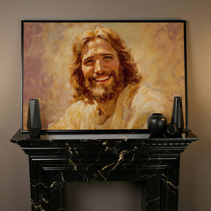 Portrait of Jesus Christ Canvas Wall Art in black floating frame