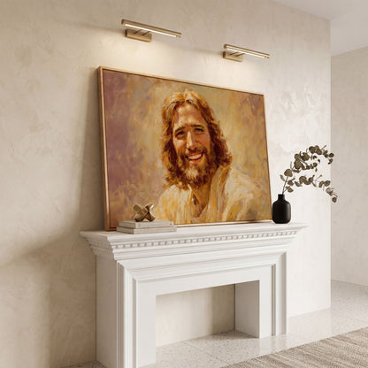 Portrait of Jesus Christ Canvas Wall Art in white oak floating frame