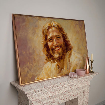 Portrait of Jesus Christ Canvas Wall Art in rose gold floating frame