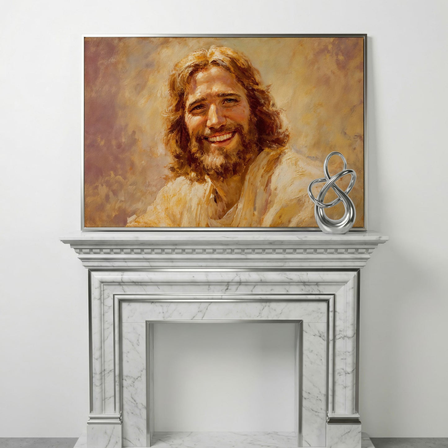 Portrait of Jesus Christ Canvas Wall Art in silver floating frame