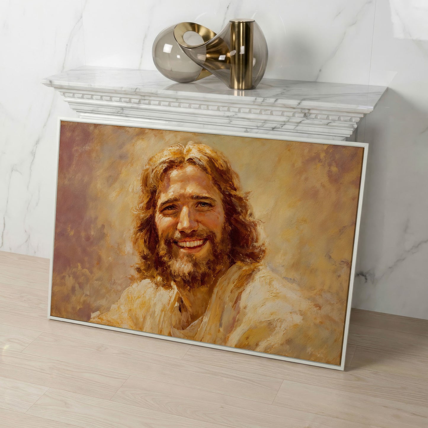 Portrait of Jesus Christ Canvas Wall Art in white floating frame