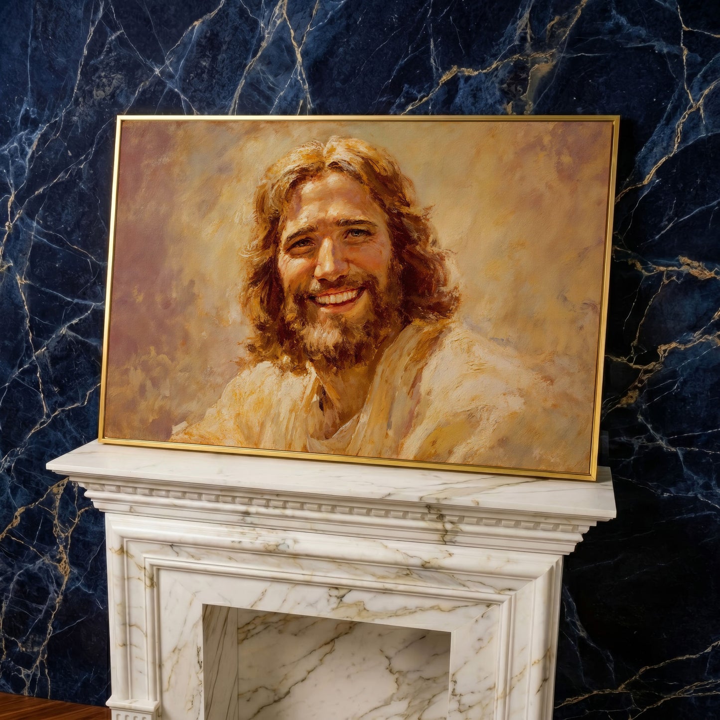 Portrait of Jesus Christ Canvas Wall Art in yellow gold floating frame