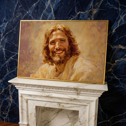 Portrait of Jesus Christ Canvas Wall Art in yellow gold floating frame