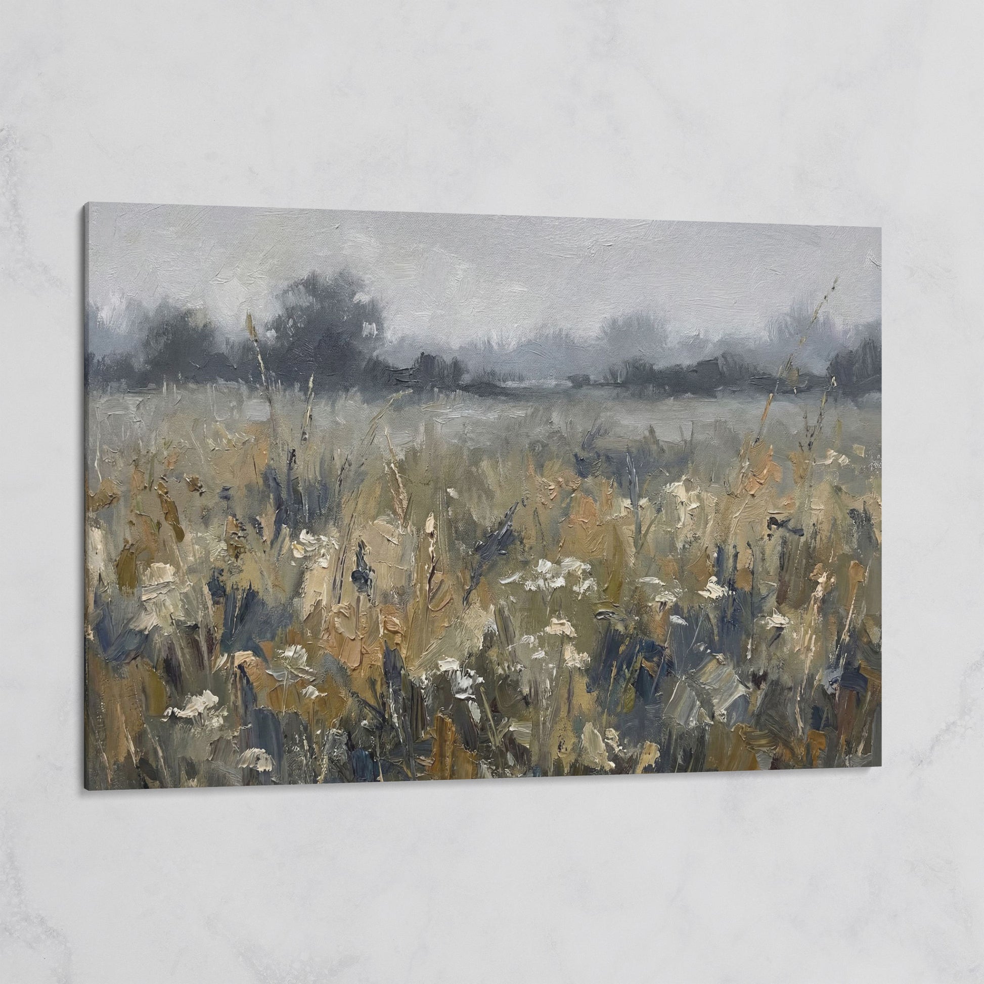 Wildflower Field at Dusk. Pastoral Landscape Canvas Art on gallery wrap