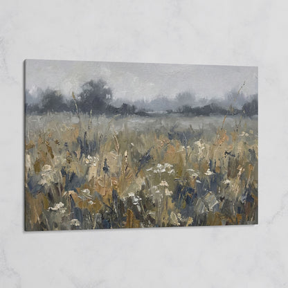 Wildflower Field at Dusk. Pastoral Landscape Canvas Art on gallery wrap