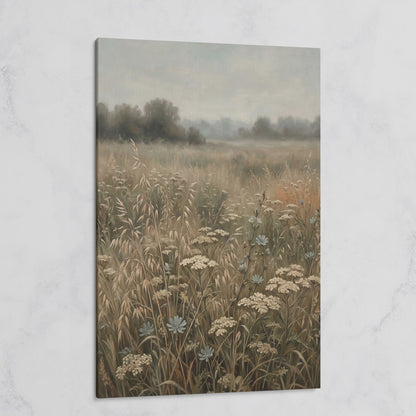 Wildflower Field Canvas Print, Soft Pastel Prairie Wall Art on gallery wrap