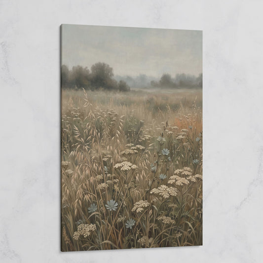 Wildflower Field Canvas Print, Soft Pastel Prairie Wall Art on gallery wrap