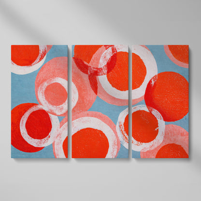 Bold Abstract Circles and Rings Canvas Wall Art as 3-panel split version