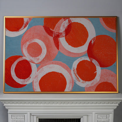 Bold Abstract Circles and Rings Canvas Wall Art in antique gold floating frame