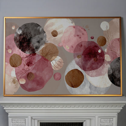 Overlapping Circles with Branch Details: Abstract Canvas Art in antique gold floating frame