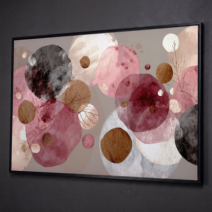Overlapping Circles with Branch Details: Abstract Canvas Art shown in black floating frame