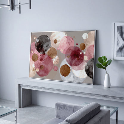 Overlapping Circles with Branch Details: Abstract Canvas Art in silver floating frame