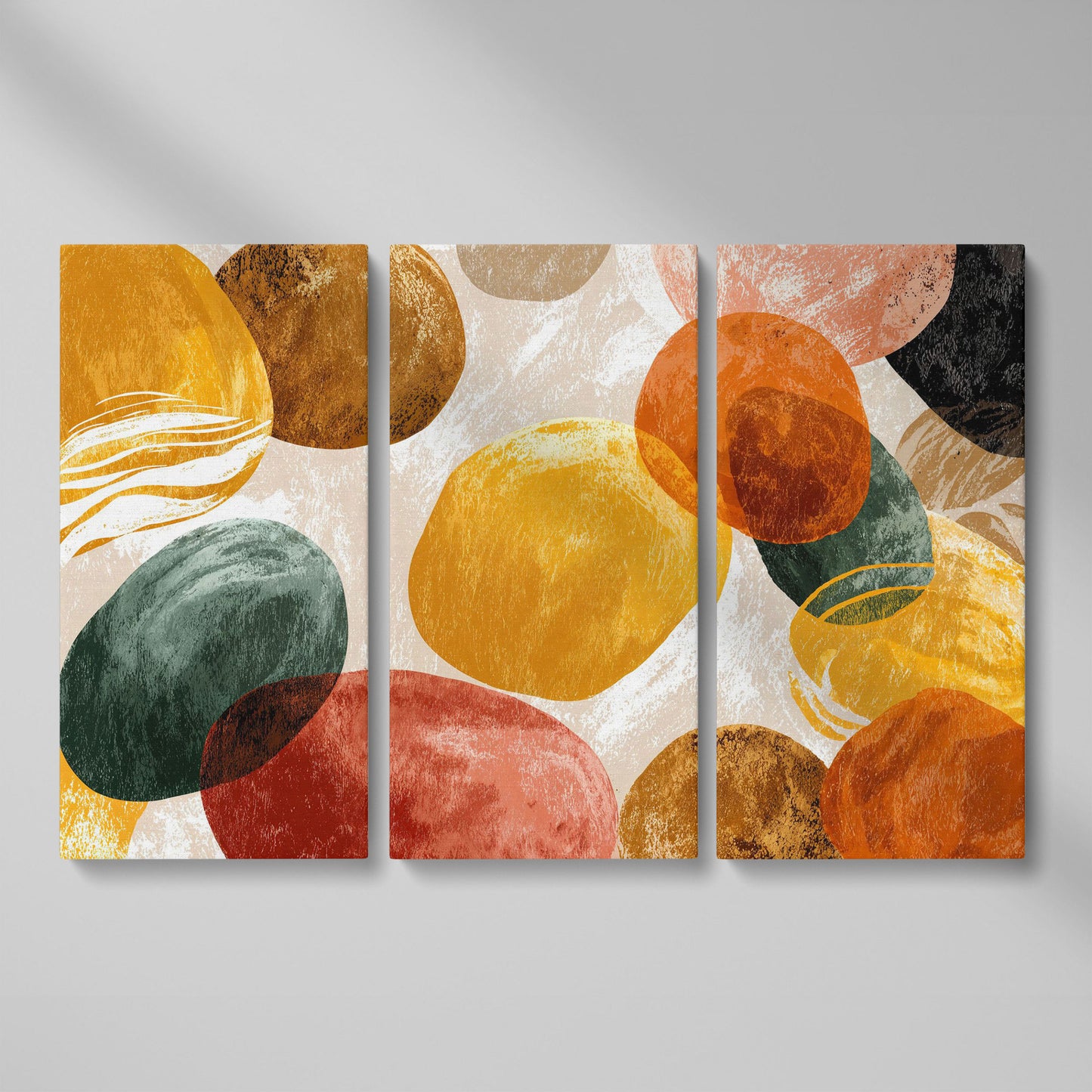 Terracotta Abstract Shapes Canvas Art, Japandi Earth Tone Wall Art as 3-panel split version