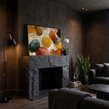 Terracotta Abstract Shapes Canvas Art, Japandi Earth Tone Wall Art in black floating frame