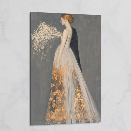 Flowing Gown Figure Canvas Print, Dark Feminine Portrait Art on gallery wrap
