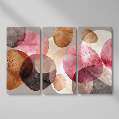 Abstract Circles Canvas Wall Art in Earth Tones as 3-panel split version