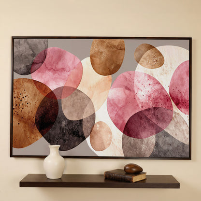 Abstract Circles Canvas Wall Art in Earth Tones in dark walnut floating frame