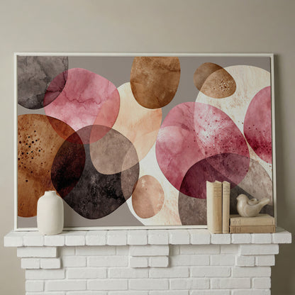 Abstract Circles Canvas Wall Art in Earth Tones in white floating frame