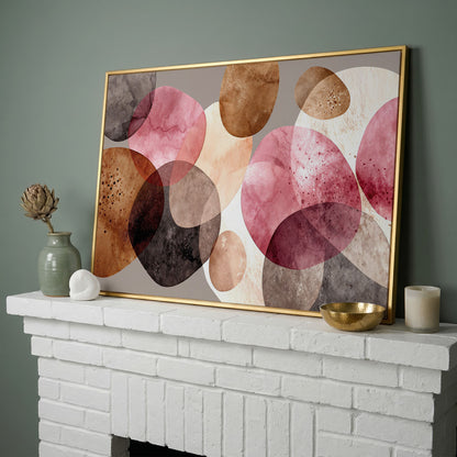 Abstract Circles Canvas Wall Art in Earth Tones in yellow gold floating frame