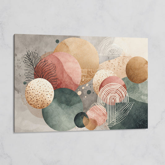 Abstract Botanical Circles Canvas Wall Art, Sage Green and Terracotta on gallery wrap