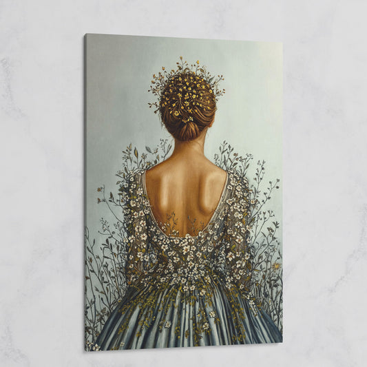 Floral Woman Canvas Art, Dark Feminine Surrealist Portrait on gallery wrap