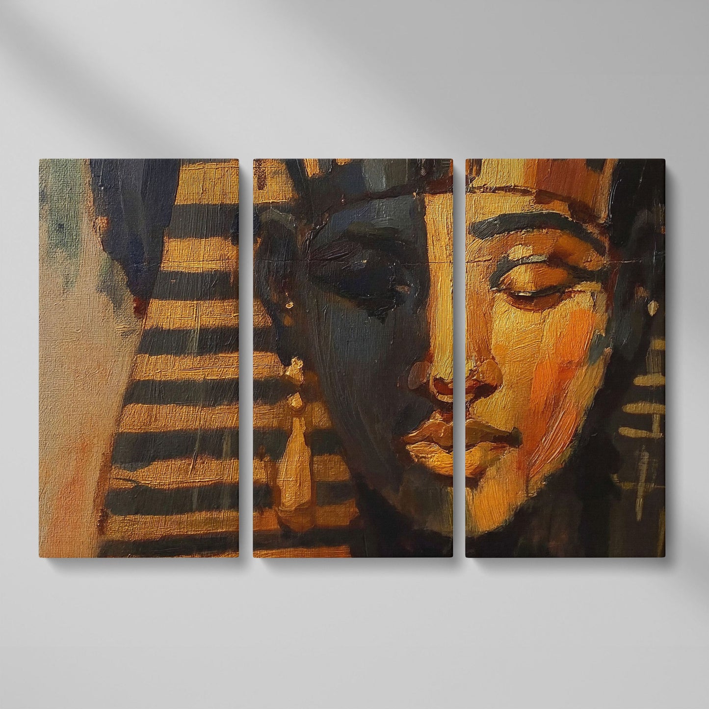 Pharaoh Portrait Canvas Art, Ancient Egypt Wall Decor as 3-panel split version