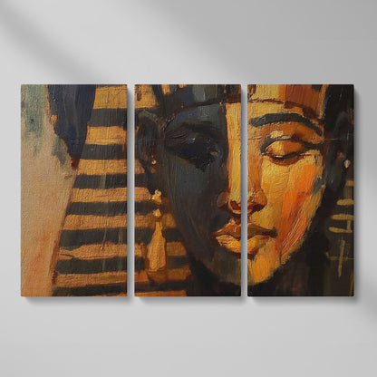 Pharaoh Portrait Canvas Art, Ancient Egypt Wall Decor as 3-panel split version