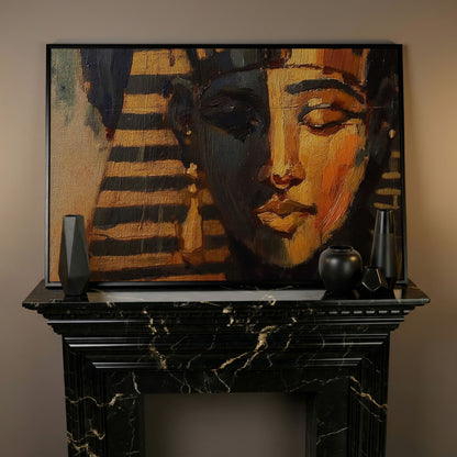 Pharaoh Portrait Canvas Art, Ancient Egypt Wall Decor in black floating frame