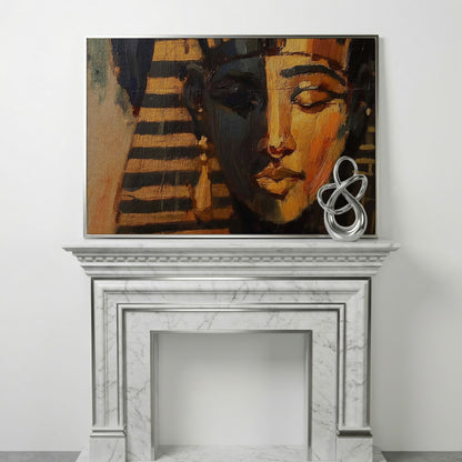Pharaoh Portrait Canvas Art, Ancient Egypt Wall Decor in silver floating frame