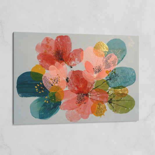 Stylized Poppies and Abstract Leaves Floral Canvas Art on gallery wrap