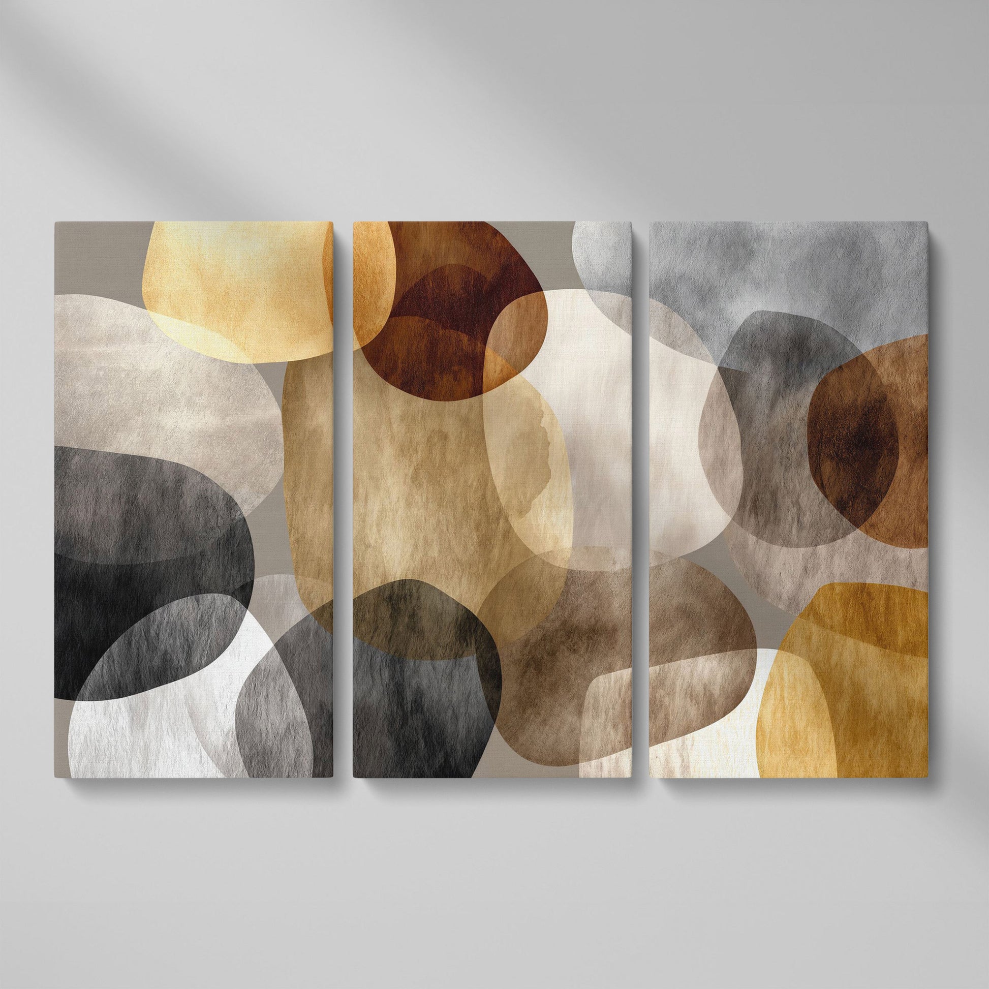 Abstract Organic Shapes Canvas Art in Earth Tones as 3-panel split version