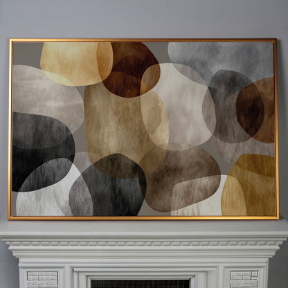 Abstract Organic Shapes Canvas Art in Earth Tones in antique gold floating frame