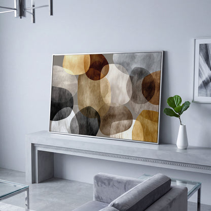 Abstract Organic Shapes Canvas Art in Earth Tones in silver floating frame