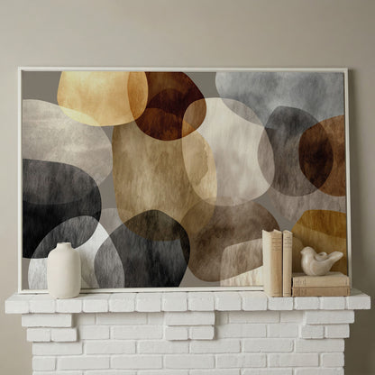 Abstract Organic Shapes Canvas Art in Earth Tones in white floating frame