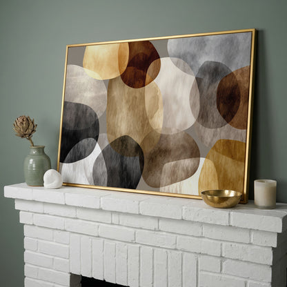 Abstract Organic Shapes Canvas Art in Earth Tones in yellow gold floating frame